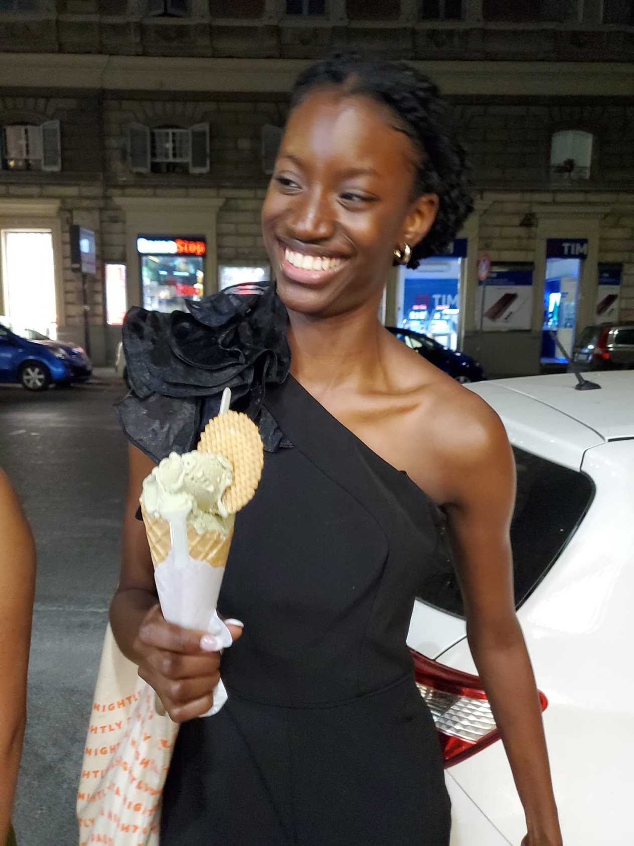 culinary student enjoys a gelato in Italy