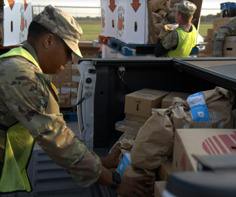 National Guard distributing HelloFresh meal kits.